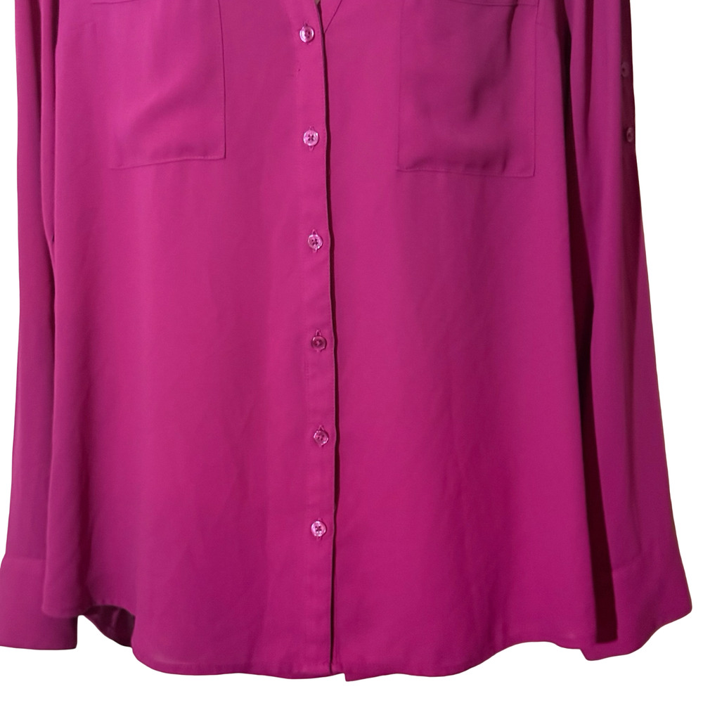 Express The Portofino Shirt Pink Button Up Chiffon Long Sleeve Top V-Neck sz L - Picture 11 of 16
